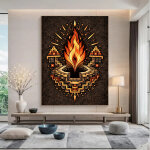 Affiche murale le feu nouveau � flamme sacr�e azt�que � art mural g�om�trique incandescent � fresque ...