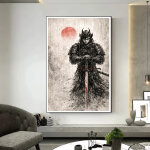 Affiche murale d'un samoura� en silence � guerrier du soleil rouge � art mural japonais minimaliste - ...