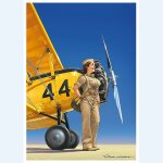Affiche / poster - hugault - pin up, avion jaune / signée - 21x29, 7cm Affiche / poster - hugault - pin up, avion jaune / signée - 21x29, 7cm