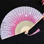Ancien eventail pliant a imprim� floral pour la danse cosplay decor style chinois avec cadre en bambou ...