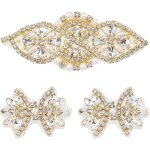 Applique de strass pour robe de mariée - 3pcs fer sur / coudre applique ensemble Applique de strass pour robe de mariée - 3pcs fer sur / coudre applique ensemble