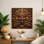 Art mural azt�que monumental � visage sacr� de tonatiuh sculpt� dans la pierre rouge, symbole du cinqui�me ...