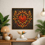 Art mural azt�que symbolique � mouvement vital, c?ur sacr� rayonnant entre feu et energie cosmique - ...