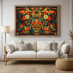 Art mural le masque sacr� � art azt�que g�om�trique � affiche murale color�e � d�coration ethnique moderne ...