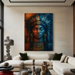 Art mural mosa�que textur�e - portrait de femme am�rindienne inspir�e des traditions ancestrales et chamanique ...