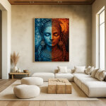Art mural mosa�que textur�e - portrait de femme scandinave inspir�e de la mythologie nordique - d�coration ...