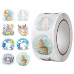 Autocollants ronds en forme d'animaux de dessin, 8 modles, elphant, hippopotame, thtre, lapin, dcalcomani ...
