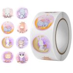 Autocollants ronds en forme d'animaux de dessin, 8 modles, elphant, hippopotame, thtre, lapin, dcalcomani ...