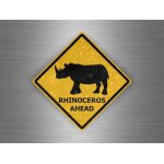 Autocollant sticker laptop panneau route safari attention rhinoceros