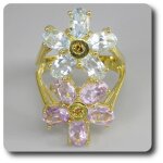 Bague aigue - marine amethyste diamant argent 925 + plaqu or.