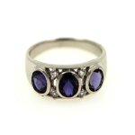 Bague iolite & topaze blanche argent 925.