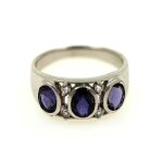 Bague iolite & topaze blanche . argent 925