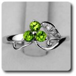 Bague peridot & diamant argent 925 + plaqu� or blanc 14 k.