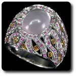 Bague quartz rose saphir & rubis argent 925 + plaqu or blanc 14 k.