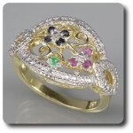 Bague rubis emeraude saphir diamant argent 925 + plaqu or.