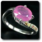 Bague rubis & saphir multicolore argent 925 + plaqu or blanc 14 k.