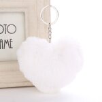 Blanc1 - cls en forme de cur en fausse fourrure de lapin, 1 pice, pendentif, breloque, pompon, bijoux, ...