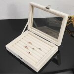 Bote a bijoux en flanelle a barres rondes beiges - coffret de rangement pour bijoux avec serrure de ...