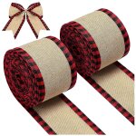 Bord filaire rubans nol toile de jute tissu artisanat ruban d'emballage ruban avec bord a carreaux rouge ...