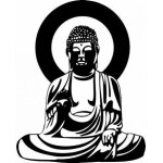 Bouddha noir et blanc - autocollant sticker adh�sif logo 1 - taille : 17 cm