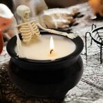 Bougie squelette fluorescente - dcor en cramique gothique pour halloween et anniversaires