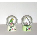 Boule a neige perroquet ara et cacatos a huppe jaune lot de 2 boule a neige 10cm