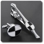 Boutons de manchettes + pince a cravate rhodium.