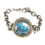 Bracelet apatite bleu neon brut modle mdaillon 25 mm. couleur noir.