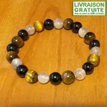 Bracelet labradorite, tourmaline noire et oeil de tigre perles 8 mm (r�f 2)