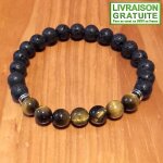 Bracelet oeil de tigre et pierre de lave perles 8 mm pour homme