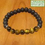 Bracelet oeil de tigre et pierre de lave perles 8 mm pour homme (r�f 2)