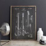 Brevet pour basse de prcision, guitare a garde boue, affiche murale, dcor de chambre, impression vintage, ...