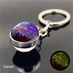 Cancer1 - cl constellation lumineux, pendentif boule de verre, cl du zodiaque brille dans la nuit, ...