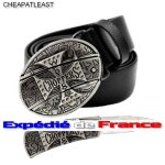 Ceinture biker / ceinturon noir a boucle amovible en acier avec couteau int�gr� dissimul� - croix de ...