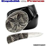 Ceinture biker / ceinturon noir a boucle amovible en acier avec couteau intégré dissimulé - croix de ... Ceinture biker / ceinturon noir a boucle amovible en acier avec couteau intégré dissimulé - croix de ...