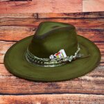Chapeau en feutre vintage avec bandes de tissu, fait a la main, imitation carbonisée Chapeau en feutre vintage avec bandes de tissu, fait a la main, imitation carbonisée