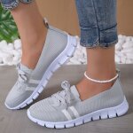 Chaussures dcontractes respirantes pour femmes, baskets a lacets rays, semelle souple, lgres, coordonnant ...