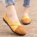 Chaussures plates en cuir vritable souple pour femmes, mocassins, chaussures bateau, boucle a crochet, ...