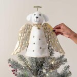 Christmas miracle golden angel dog xmas tree topper ornament decor