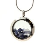 Collier benitoite brut. mod�le m�daillon 30 mm. couleur argent.