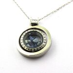 Collier benitoite brut. modle sablier sphrique.