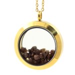 Collier diamant marron brut. modle mdaillon 30 mm. couleur or.