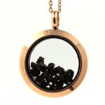 Collier diamant noir brut. mod�le m�daillon 25 mm. couleur or rose.