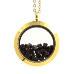 Collier diamant noir brut. modle mdaillon 30 mm. couleur or.