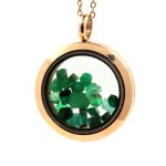 Collier emeraude brut. modle mdaillon 20 mm. couleur or rose.