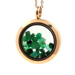 Collier emeraude brut. modle mdaillon 30 mm. couleur or rose.