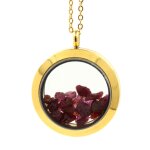 Collier rubis brut. modle mdaillon 20 mm. couleur or.