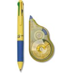 Correcteur blanc a ruban, 20 m + stylo 4 couleur bille, pointe fine 1 mm - kit pour papeterie bureau ...