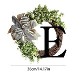 Couronne de porte d'entr�e avec feuilles vertes, nom de famille initial, ferme rustique, toute l'ann�e, ...