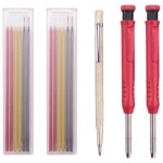 Crayons de charpentier a trou profond set 2 crayons solides m�caniques avec 14 mines de recharge et kit ...